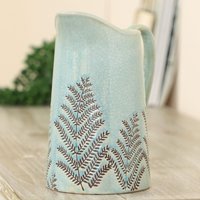 Dibor Vintage Style Pitcher for Home Décor or Serving Rustic Ceramic Jug in Blue
