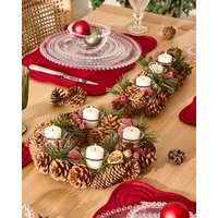 Dibor Set of 2 Citrus Spice Triple & Round Table Centrepiece Christmas Decoration Candle Holders Tealight Holders in Natural | Size: 2 Pack