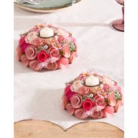 Dibor Set of 2 Floral Pink Table Decoration Candle Holders Dia16cm | Size: Small