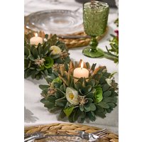 Dibor Set of 2 Floral Green Table Decoration Candle Holders Dia16cm | Size: Small