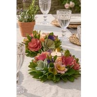 Dibor Set of 2 Floral Colourful Table Decoration Candle Holders Dia16cm | Size: Small