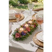 Dibor Traditional Floral Colourful Triple Table Decoration Candle Holder 38cm | Size: Medium