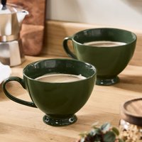 Dibor Set of 2 Montmartre Large Olive Green Ceramic Tea Cups Coffee Mugs | Size: 2 Pack