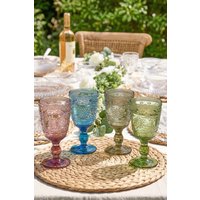 Dibor Set of 4 Vintage Style Fontaine Colorful Spring Summer Embossed Wine Goblets Wedding Gift Glasses 320ml | Size: 4 Pack