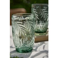 Dibor Set of 2 Laurier Green Spring Summer Embossed Leaf Drinking Glass Tall Tumblers Wedding Gift 380ml | Size: 2 Pack