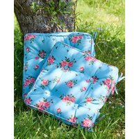 Dibor Set of 4 Floral Blue Summer Outdoor Garden Chair Seat Pad Box Cushions W45 x L45cm | Size: 45 cm x 45 cm