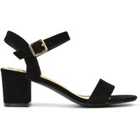 XY London Women's 'Jessica' Strappy Open Toe Mid Block Heel Sandals With Ankle Strap in Jet Black | Size: 7