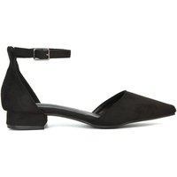 XY London Women's 'Jenny' Low Heel Flat Pointed Toe Ankle Strap Court Shoes in Jet Black | Size: 6