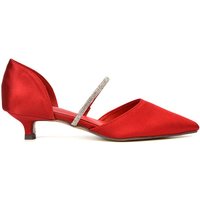 XY London Women's 'Laura' Diamante Strap Kitten Heel Pointed Toe Court Shoes in Red | Size: 6