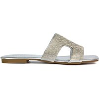XY London Women's 'Jamie' Diamante Flat Slip On Sparkly Slider Sandals in Metallic Silver | Size: 3