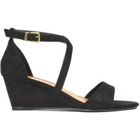XY London Women's 'Kylie' Strappy Sandal Wedge Heels With Ankle Strap in Jet Black | Size: 7