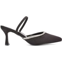XY London Women's 'Carlene' Clear Pointed Toe Mid Stiletto Heels With Crystal Trim in Jet Black | Size: 7