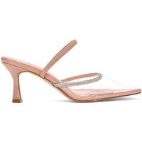 XY London Women's 'Carlene' Clear Pointed Toe Mid Stiletto Heels With Crystal Trim in Beige | Size: 5
