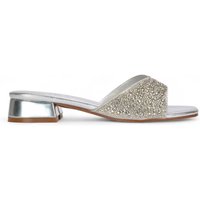 XY London Women's 'Seren' Low Heel Sandal Mules With Diamante Details in Metallic Silver | Size: 4