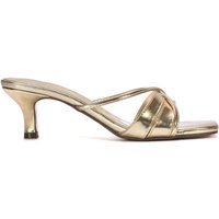 XY London Women's 'Claudia' Mid Heeled Sandal Slip On Mules With Square Toe in Metallic Gold | Size: 3