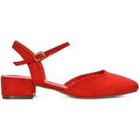 XY London Women's 'Hilary' Low Block Heel Court Shoes With Ankle Strap in Red | Size: 4