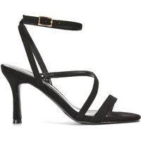XY London Women's 'Sherry' Barely There Stilettos Heel Sandals With Ankle Strap in Jet Black | Size: 4