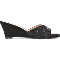 XY London Women's 'Georgia' Slip On Peep Toe Wedges With Crystals & Studs in Black | Size: 3