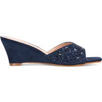 Georgia Wedge Heel Diamante Square Peep Toe Heeled Mule Sandals