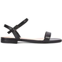 XY London Women's 'Hallie' Square Toe Strappy Flat Sandals With Ankle Strap in Black | Size: 7