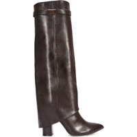 Rayna Block Heel Knee High Foldover Boots Pointed Toe Dark