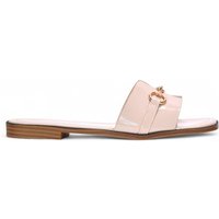 XY London Women's 'Lesley' Square Toe Flat Slider Sandals With Gold Hardware in Nude | Size: 7