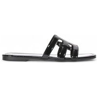 XY London Women's 'Ellie' Square Toe Flat Slider Sandals With Cut Out Straps in True Black | Size: 8