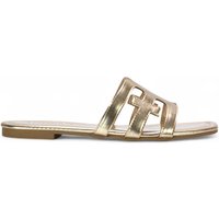 XY London Women's 'Ellie' Square Toe Flat Slider Sandals With Cut Out Straps in Metallic Gold | Size: 7