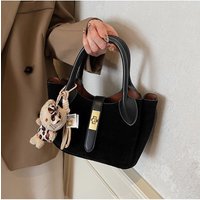 XY London Women's 'Elisie' Mini Tote Crossbody Handbag with Plush Charm in Black
