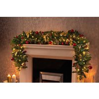 Marco Paul Christmas Garland with LED Lights, Battery Operated Pre-Lit Artificial in Green