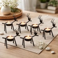Marco Paul Set of 6 Metal Reindeer Tealight Candle Holders with Tealights Rustic Decor in Brown