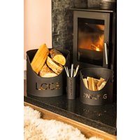 Marco Paul 3 Piece Fireside Accessories Set with Log, Kindling & Matchstick Holder in Black