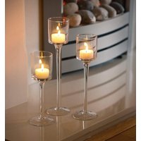 Marco Paul Set of 3 Tall Glass Tealight Holder Pillar Candle Holder in Clear