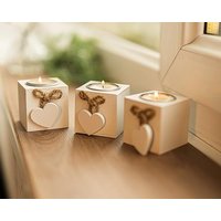 Marco Paul Set of 9 Wooden Heart Tea Light Holder Candle Holder Home Décor in White