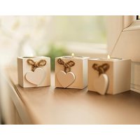 Marco Paul Set of 12 Wooden Heart Tea Light Candle Holders Decorative Home Accessories in White