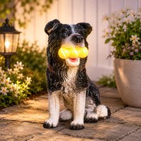 Marco Paul Solar Light Dog Garden Ornament Light Up Tennis Balls Puppy Statue in Bronze