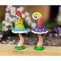 Marco Paul Set of 2 Bright Toadstool Mushroom Resin Garden Ornaments 20cm