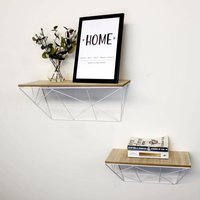 Marco Paul Set of 2 Abstract Wooden Wall Floating Shelves Home Storage Wall Shelf in White