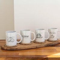 Marco Paul Set of 4 Motivational Quote Coffee Mugs 300ml Capacity Coffee & Tea Cups in White