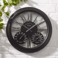 Marco Paul Large 40cm Black Westminster clock with thermometer & barometer Indoor & Outdoor use in Bronze