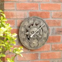 Marco Paul Bronze Sun & Moon 30cm Outside Clock & Thermometer for Garden