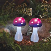Marco Paul 2 Pack of Purple Resin Mushroom Solar Powered Garden Ornament 28cm