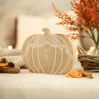 Marco Paul 25cm Wooden Pumpkin Home Décor Free-Standing Autumn Decoration in Beige