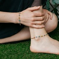 The Colourful Aura Women's Silver Colourful Protection Greek Evil Eye Beaded Indian Nazaria Payal Anklet in Gold | Size: 9 inches