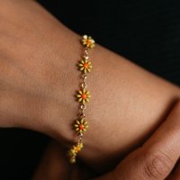 The Colourful Aura Women's Multicolour Turquoise Sun Flower Summer Indie Boho Daisy Charms Bracelet in Yellow | Size: 8
