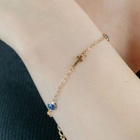 The Colourful Aura Gold & Silver Evil Eye Cross Christian Charm Protection Bracelet | Size: 9 inches