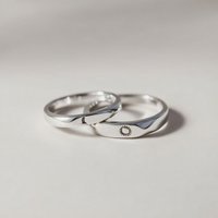 The Colourful Aura Flat Top Moon & Sun Promise Couple Matching Ring Set in Silver
