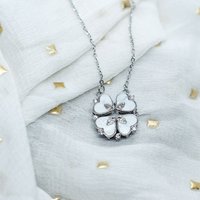 The Colourful Aura Women's Four Heart Magnet Zircon Crystal Foldable Drop Pendant Flower Necklace in Silver