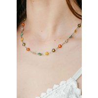 The Colourful Aura Women's Silver Colourful Daisy Sun Flower Charms Indie Summer Boho Choker Necklace | Size: 18 inches