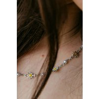 Indie Boho Daisy Sun Flower Pearl Choker Floral Summer Necklace Silver inches